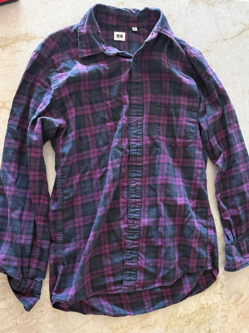 Uniqlo Purple and Black Plaid Button-Down Shirt
